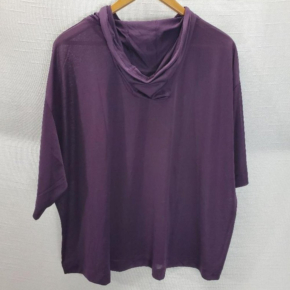 Athleta Vapor Hooded Top Womens 1x Purple Short Sleeve Lightweight Cropped - Picture 7 of 9